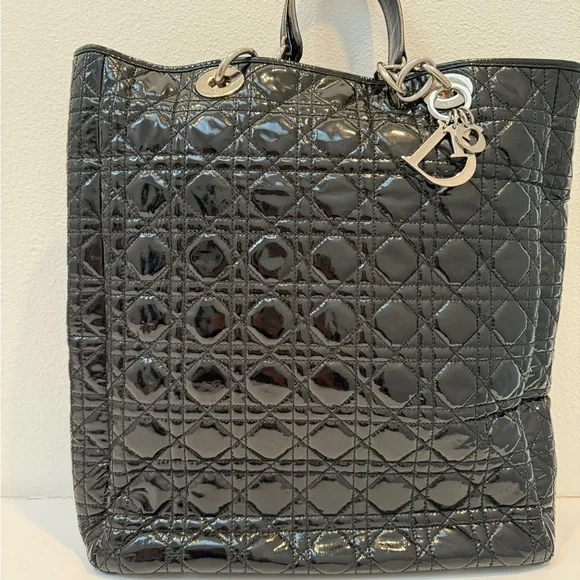 Christian Dior Patent Lady Dior Soft Black Cannage Shopping Tote Bag - Picture 3 of 14